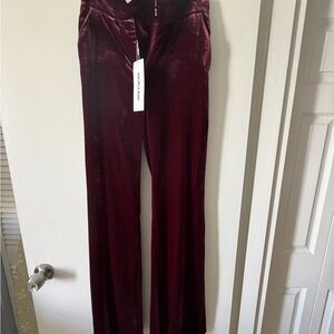Veronica Beard Velvet Wide-Leg Pants in Burgundy